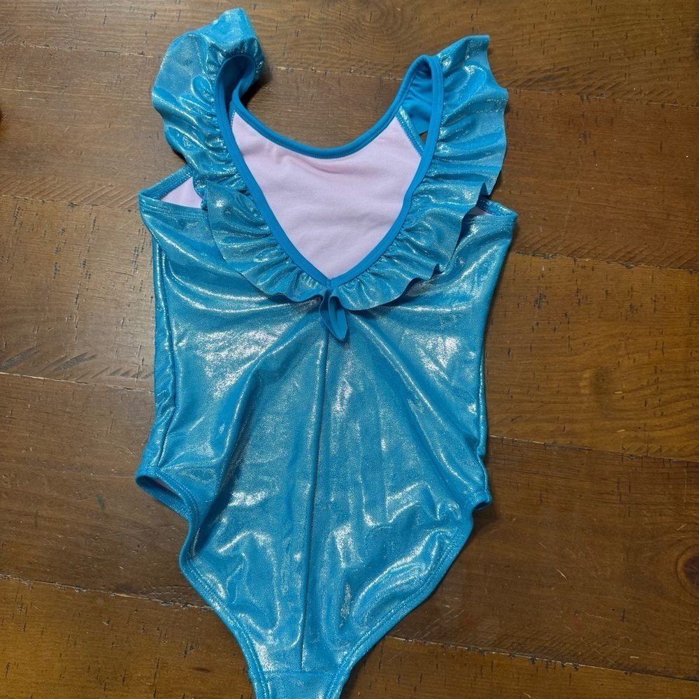 Shimmering Blue Ruffle Swimsuit - Picture 2 of 8